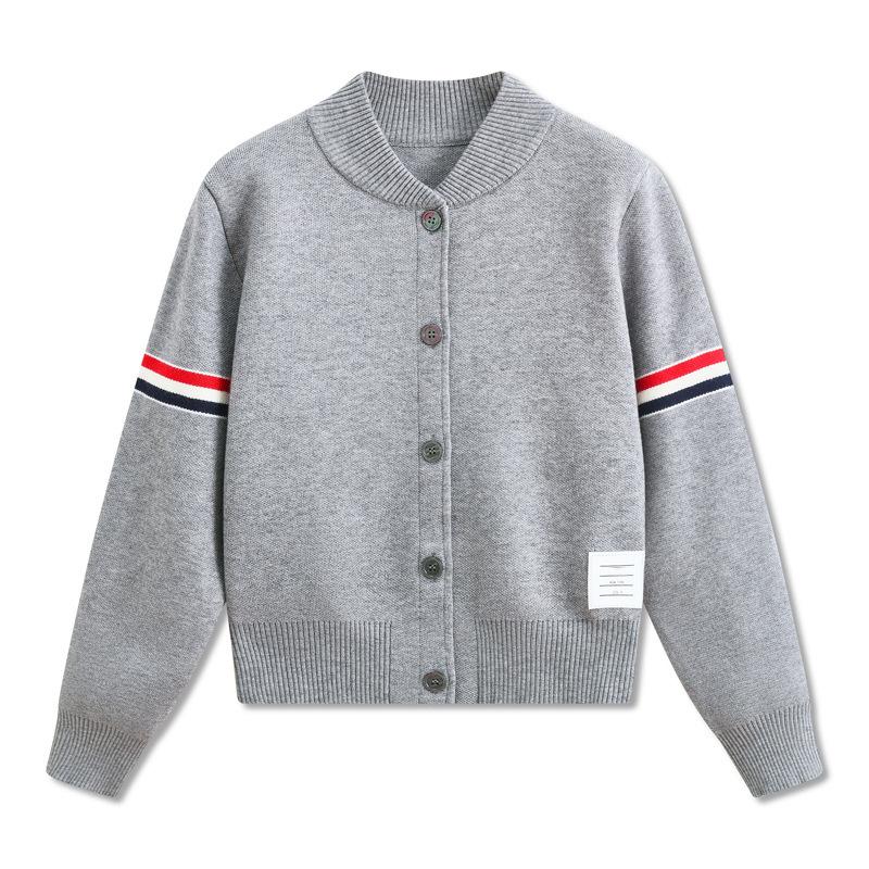 Autumn and Winter New Round Neck Knitted Cardigan College Style Baseball Jersey Double Sleeve Colored Webbing Striped Long Sleeve Sweater Jacket