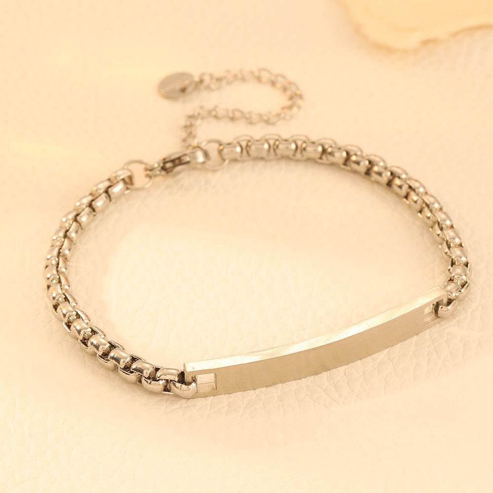 Trendy Stainless Steel Rectangular Link Bracelet for Women - Gold Titanium Steel Fashion Jewelry