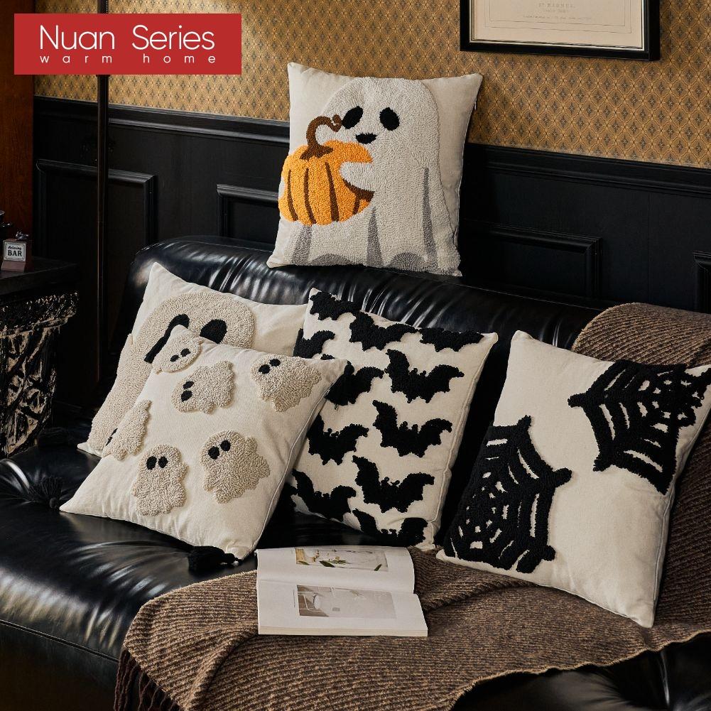 1PC Nuan Series Halloween Cartoon Pattern Pillowcase with Polyester Cotton Embroidered Cushion Cover for Sofa Living Room Bedroom Home Decor