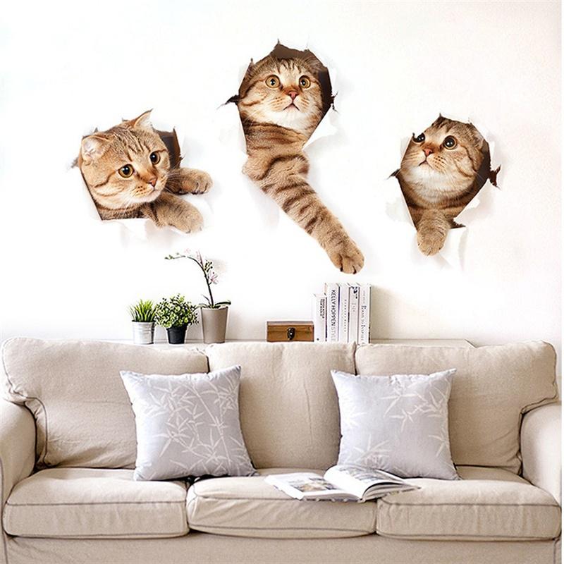 2pcs 3D Lovely Cat Wall Stickers For Kids Room Sofa Living Room Bedroom Toilet Lid PVC Stickers Art D