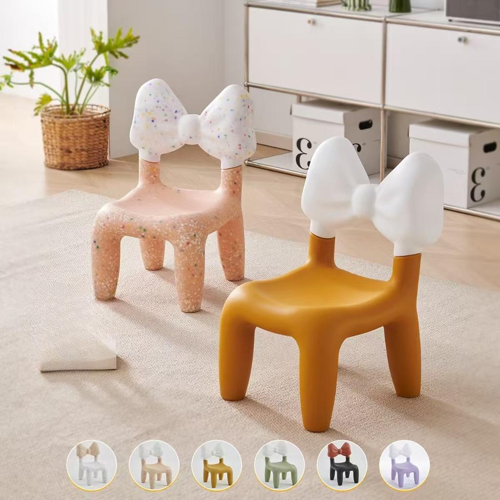 Nordic Style Cute Plastic Bow Shaped Backrest Cartoon Office Desk Chair Child Dining Chair  Bedroom Living Room Stool Furniture