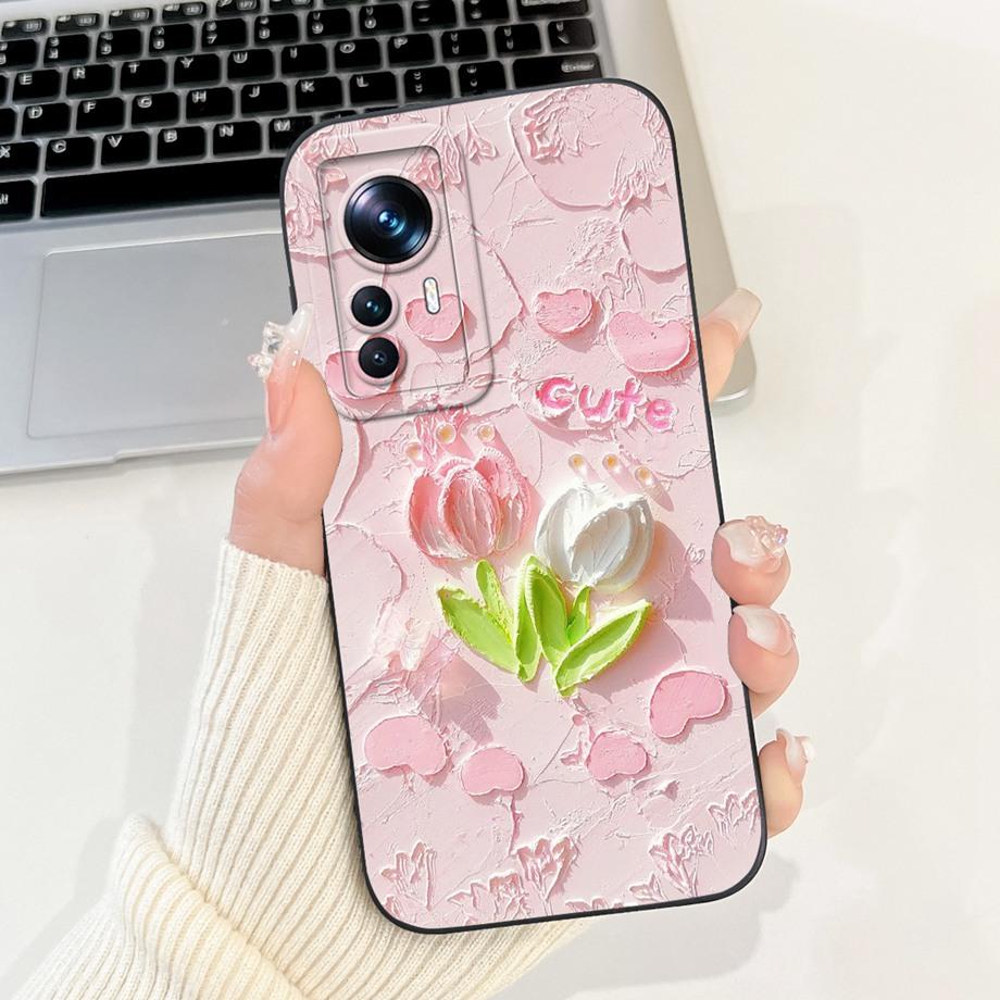 Für Xiaomi 12 12s 12x 12T Pro 12s Pro 12 Lite 12Ultra Handyhülle Flüssigsilikon Weiche Rückabdeckung Kaninchen Panda Blume Capa Tasche