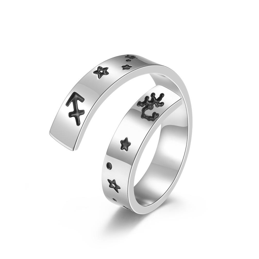 Neutral Cold Wind Twelve Constellations Adjustable Opening Titanium Steel Ring Stainless Steel Ring