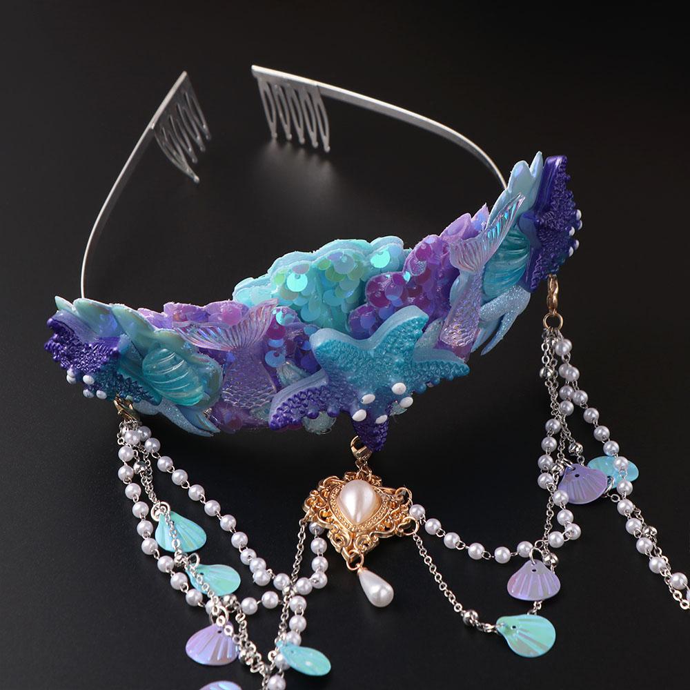 Round Tiaras Hairpin Mermaid Princess Headband Tassel Tassel Crown  Cosplay