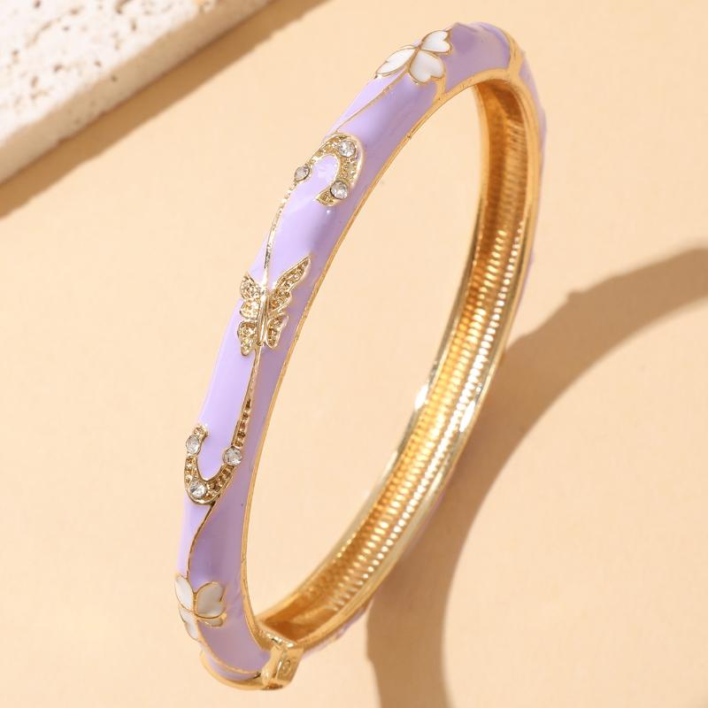 Enamel Cuff Bangles Gold Plated Rhinestone Inlaid Floral Design For Daily Wear Parties Weddings Gifts For Women