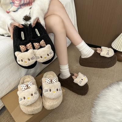 Cute Kitten Lady Plush Cotton Slippers 2025 Autumn and Winter New Home Wear Non-slip Soft-bottomed Cotton Slippers Women