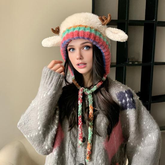 Julegevirhatt Håndveske 2-i-1 Reinsdyrhatt Festlig Elggevirdekorasjon Elastisk Myk Varm Vinterlue