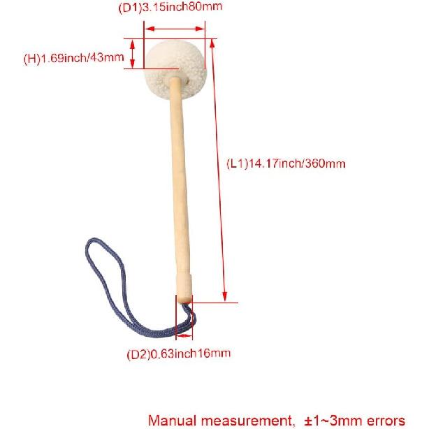 80mm Head Diameter Gong Mallet Wood Core with Soft Velvet Head Mallet Gong Parts Drumsticks for Percussion