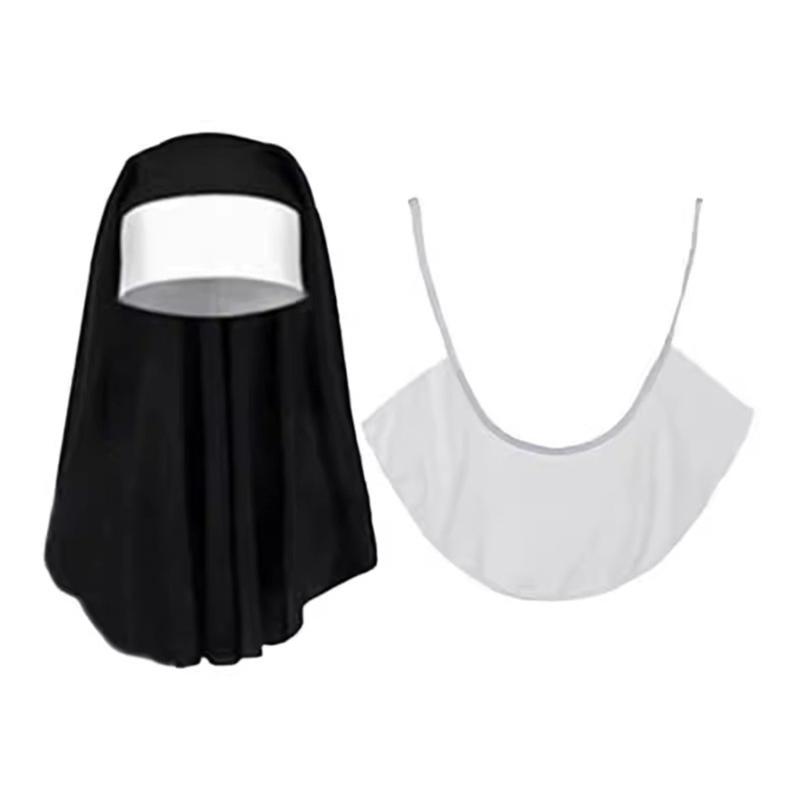 Nonnenkostüm mit Kreuzanhänger-Halskette Nonnenhut Halloween Cosplay Partykostüm