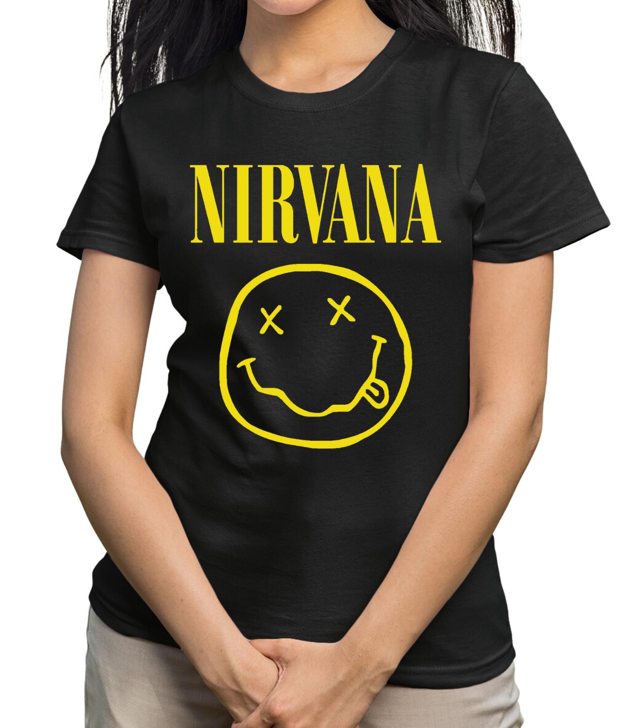 

26 NIRVANA SMILY FACE WOMENS BLACK GRAPHIC TEE Unisex T-Shirt M
