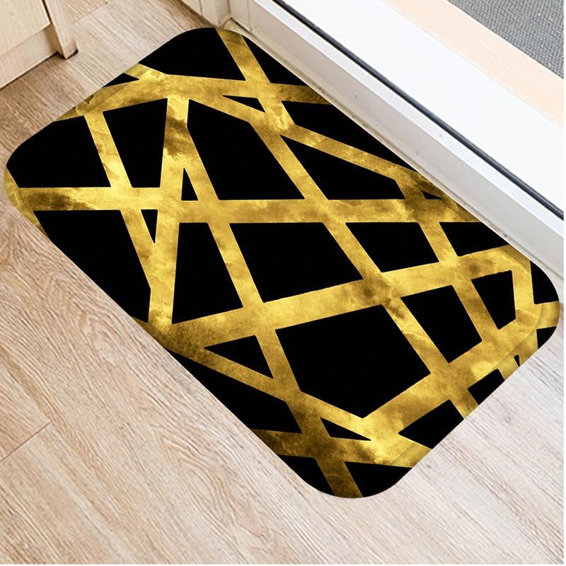 Black Gold Striped Welcome Door Mat Living Room Balcony Hallway Entrance Non-slip Rugs Bedroom Kitchen Laundry Room Floor Mats