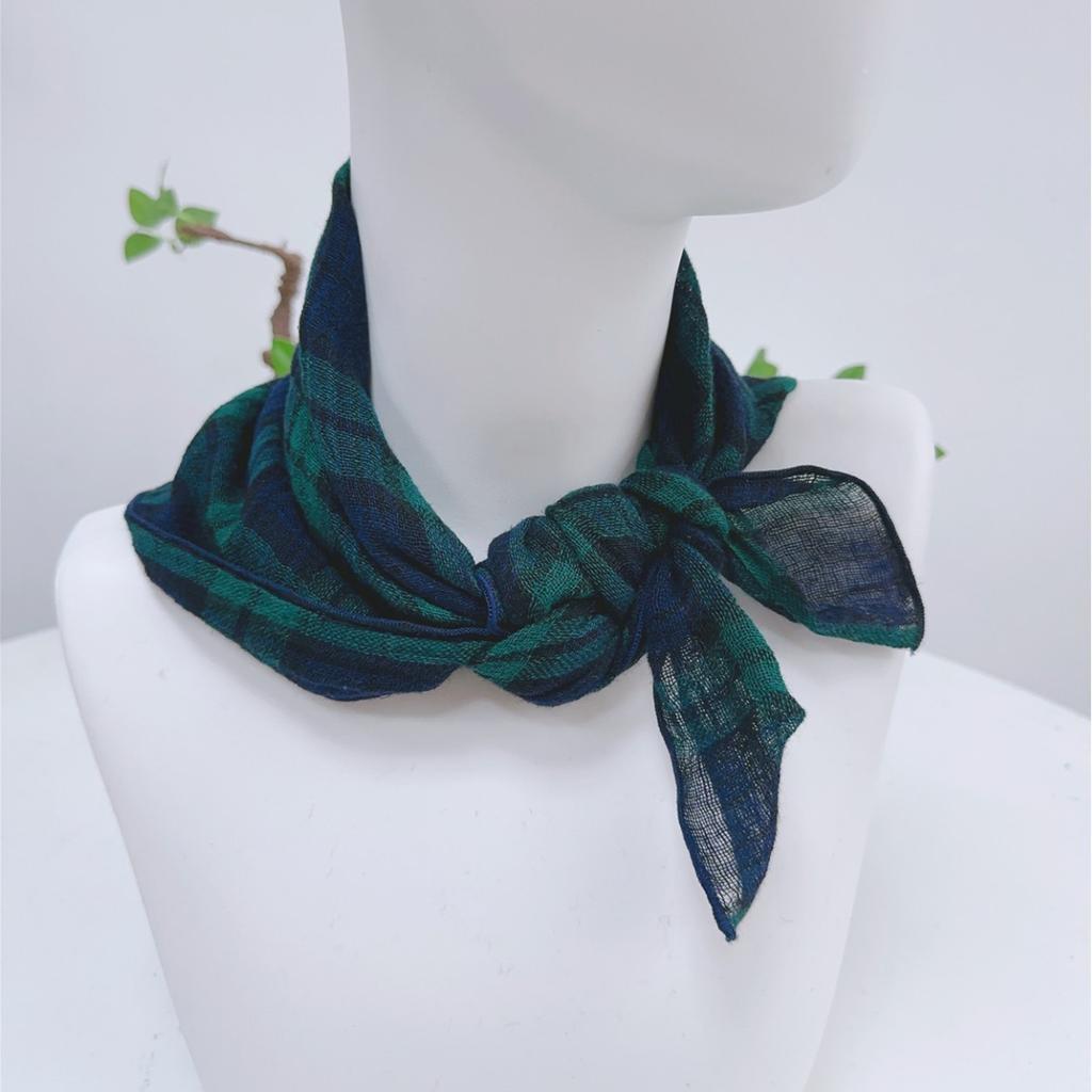 Literary And Elegant Yarn-Dyed Linen Plaid 70Cm Small Square Scarf, Neck Protection Japanese Simple And Versatile Small Scarf
