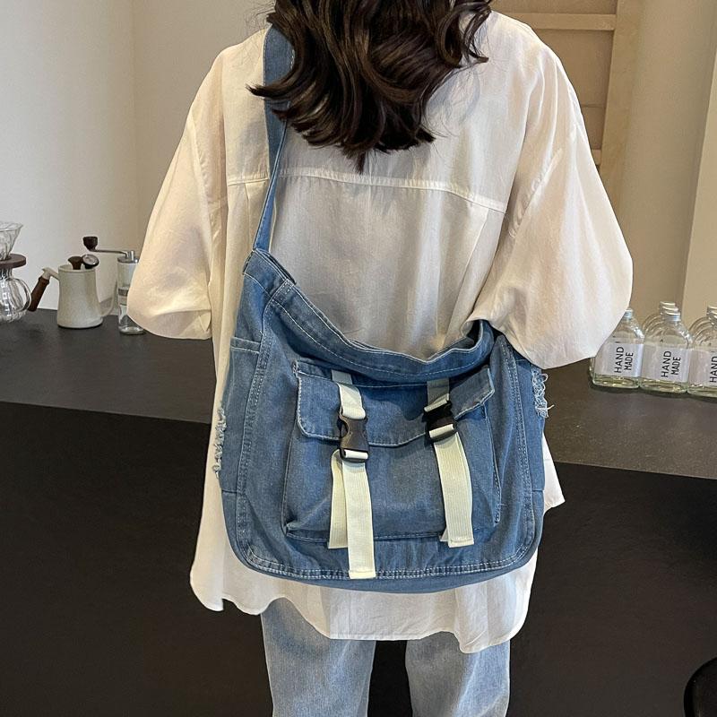 Large Capacity Canvas Bag Crossbody Bag Messenger Bag College Students Denim Shoulder Bag
