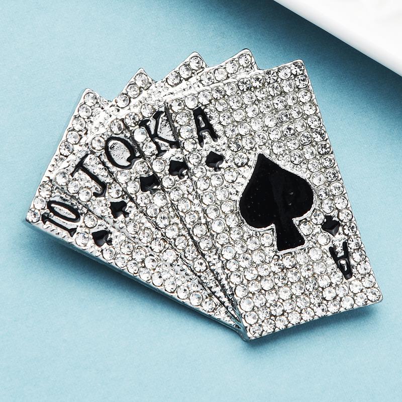 

Wuli&baby Rhinestone Poker 10 J Q K A straight flush Sparkling Brooch Pin