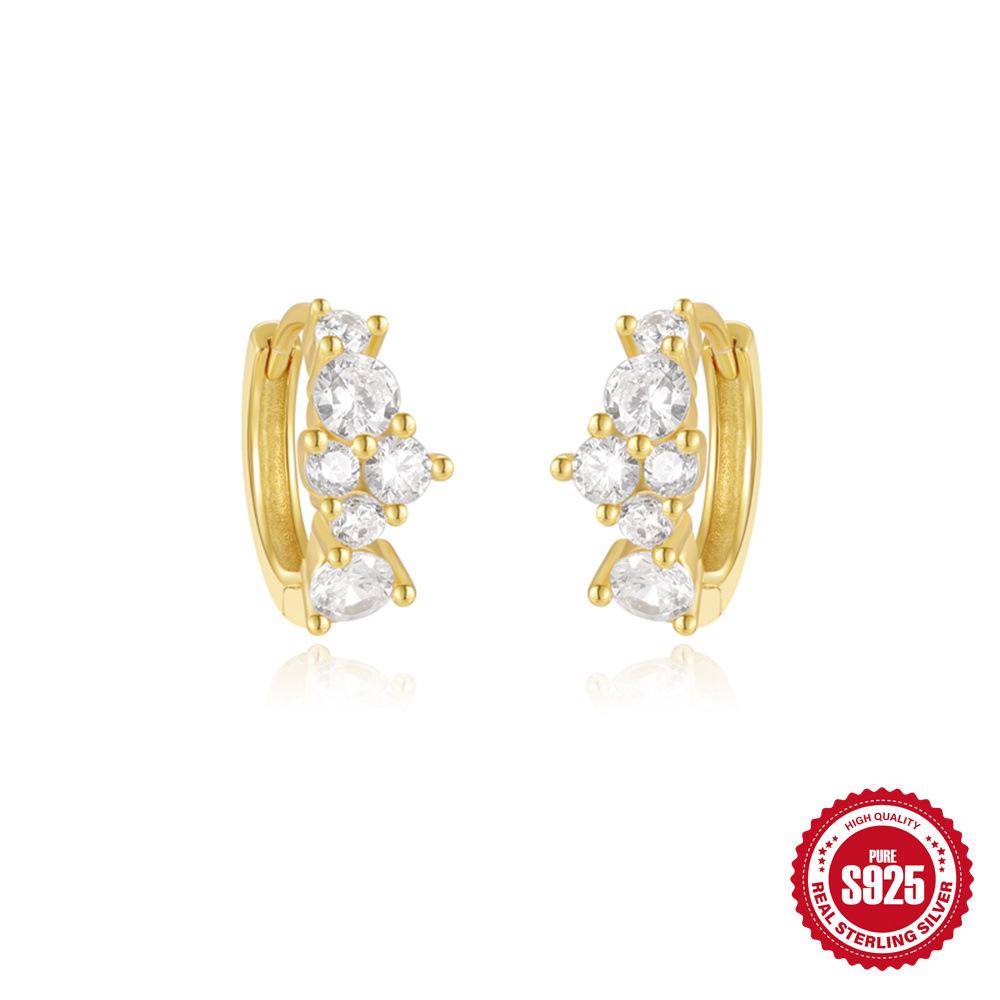 S925 Sterling Silver Ins Design Large Glossy Diamond-Set Double-Layer Water Drop Love Cone-Shaped Premium Ear Buckle Earrings