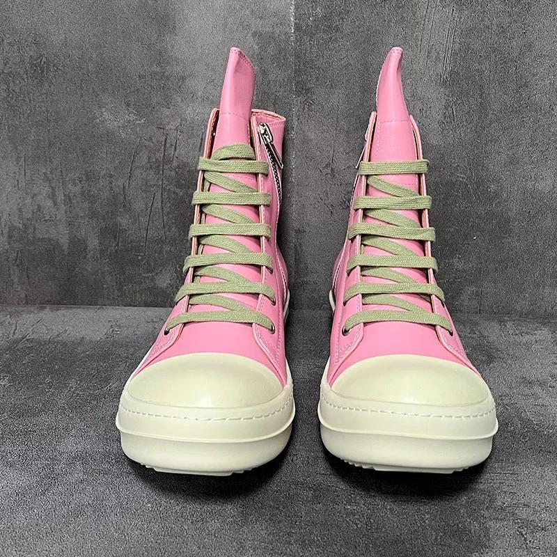 2025 High Top Shoes Men Casual Platform Women Sneakers Leather Luxury Trainers Lace Up Zip Autumn Pink Red Orange Boots