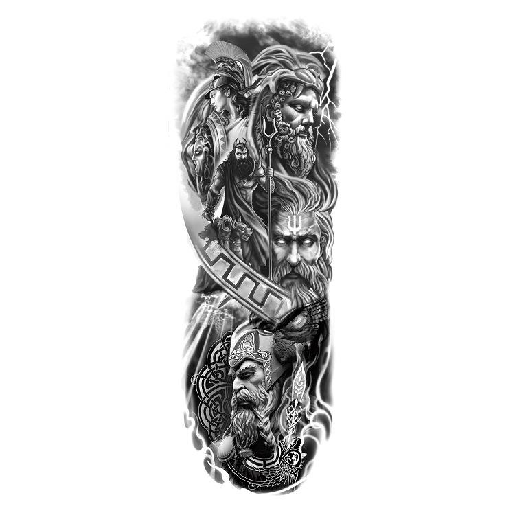 Full Arm Flower Arm Big Pattern Wind Lion Wolf Sexy Simulation Tattoo Water Transfer Tattoo Sticker