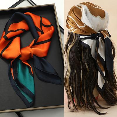Luxury Brand  Silk Square Scarf Women Cat Neck Hair Tie Band Beach Hijab Kerchief Head Headbands Bandana Female Foulard 70cm