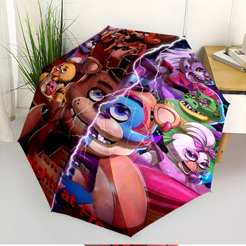 Five Nights At Freddy's Print Automatic Open Close Umbrella, Portable Foldable Umbrella, for Outdoor Commute Camping Trip, Ideal Birthday Gift