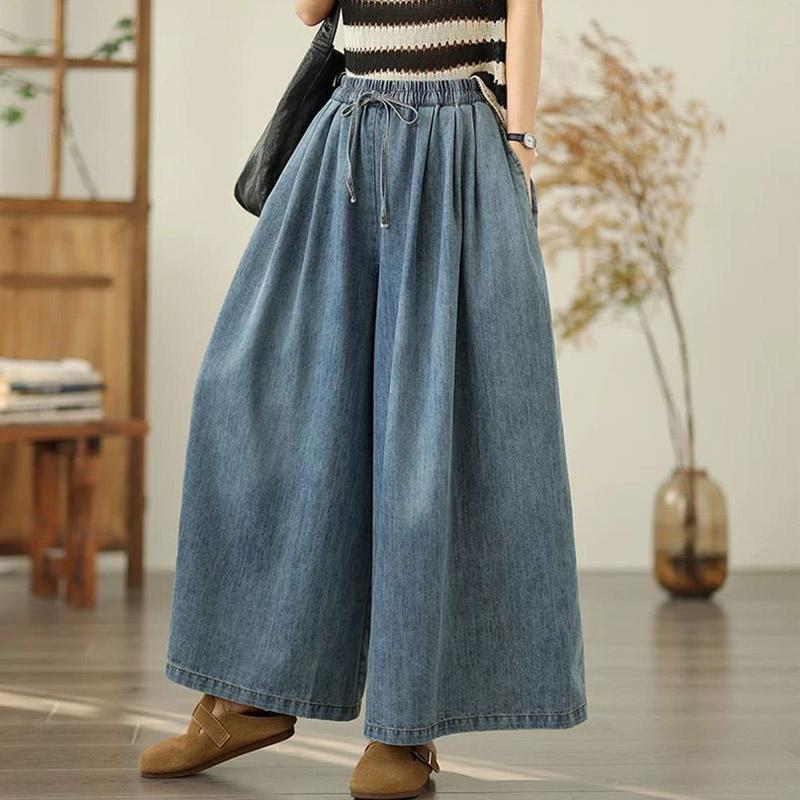 Calças para Mulheres Elásticas Cintura Alta Calças Compridas Tamanho Plus Espessas Elásticas Versátil Casual Perna Larga Calças Jeans