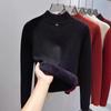 One Piece Velvet Sweater Women's Inner Layer Plus Thick Velvet Casual Knit Sweater,solid Color Semi High Neck Pullover