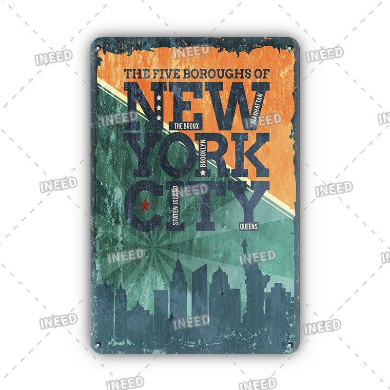 INEED Decor Vintage City Landscape Metal Tin Sign  New York London Italy  Retro Poster Travel Scenery Wall Art Stickers  Perf
