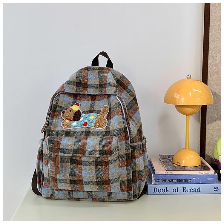 Adorable Dachshund Tweed Plaid Backpack for Girls - Junior High To College Students (2025 Autumn/Winter Collection)