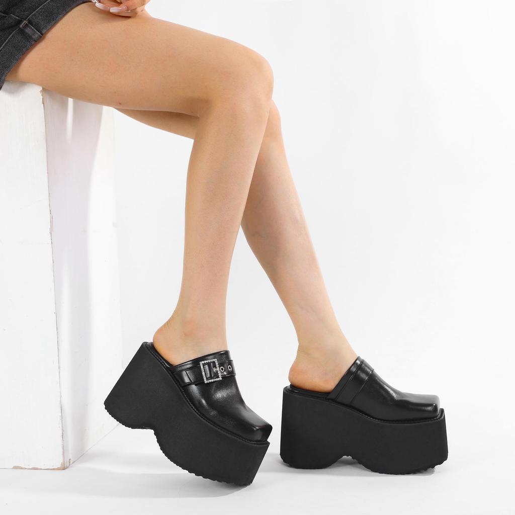 Wedges mules shoes Women high heel pumps Fashion slipper sandals platform casual outdoor comfortable Square toe Summer shoes