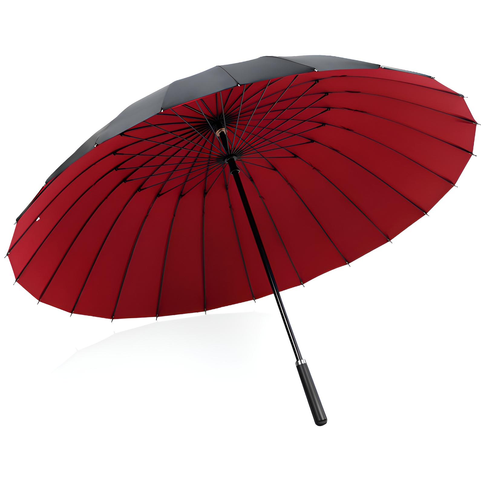 Extra large 24 bone double layer umbrella men s long handle straight umbrella large reinforced thick Wine red