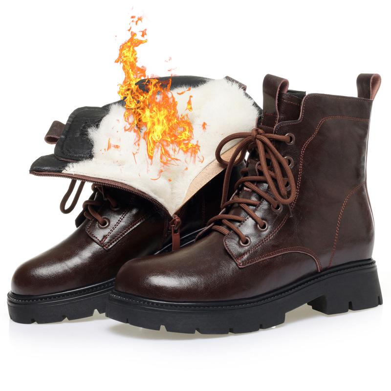 Women's British-Style Genuine Leather Ankle Boots - 2025 Autumn/Winter, Thick Sole, Velvet Wool Interior, Warm & Stylish.