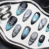 Handmade Press-On Nails With Starry Sky Design Green Black Blue Ombre Almond Shape Women Ins Style