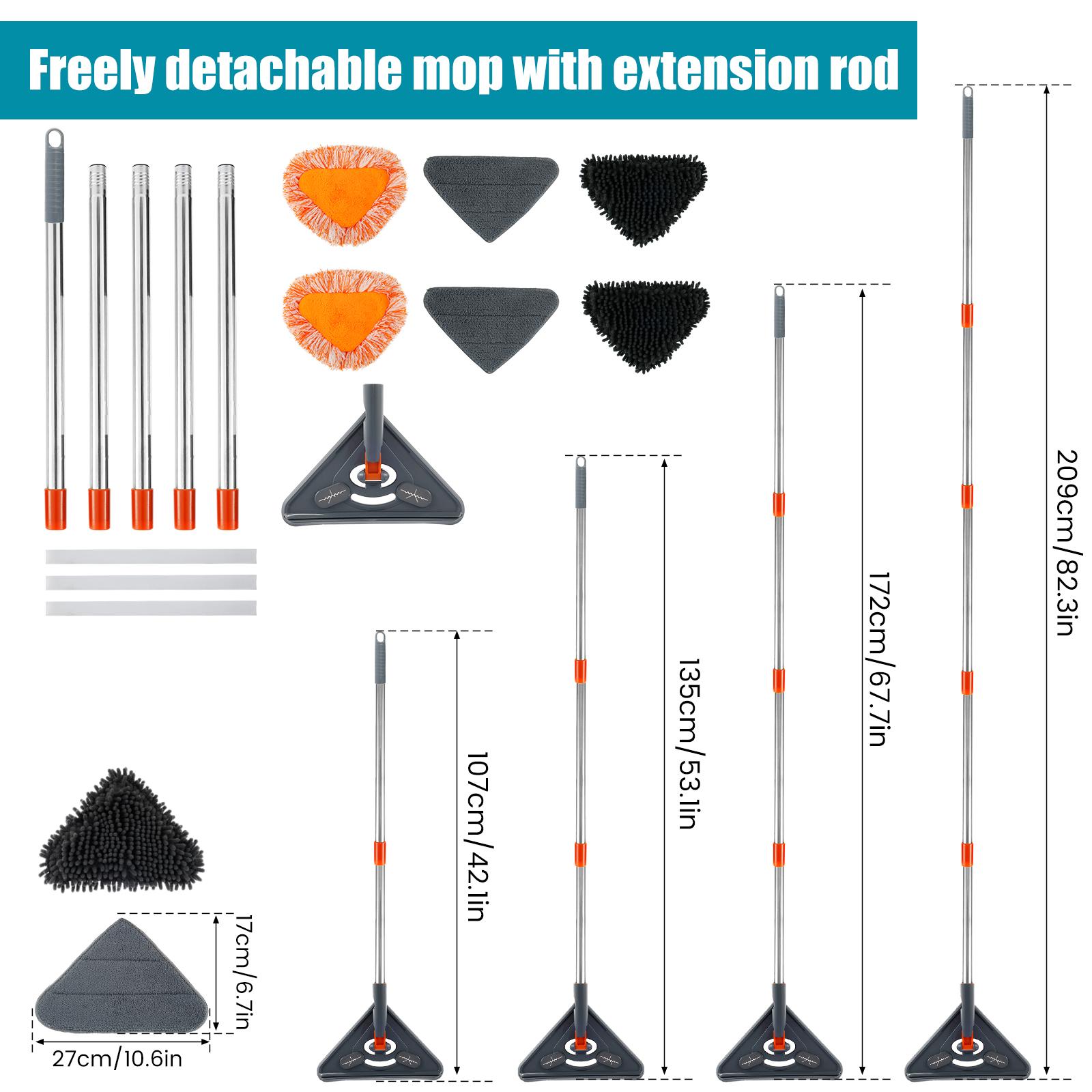 

82-дюймовая швабра для мытья стен с длинной ручкой, инструмент для мытья плинтусов, вращающийся на 360°, с 6 сменными насадками из микрофибры и шенилла