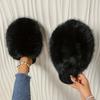 1 Pair Elegant Faux Fur Slippers for Women, Indoor/Outdoor House Shoes, Korean Style Warm Flat Non-Slip Rubber Sole, Pure Color, Fabric Lined