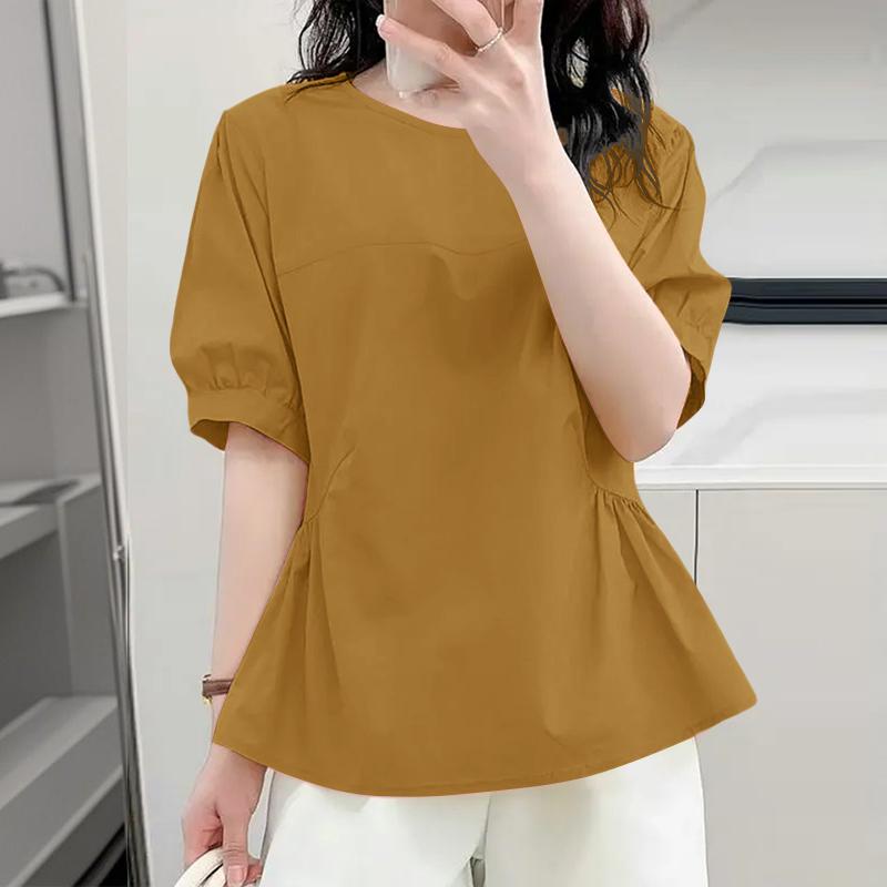 

ZANZEA Жіноча повсякденна однотонна блуза з круглим вирізом з половиною рукава