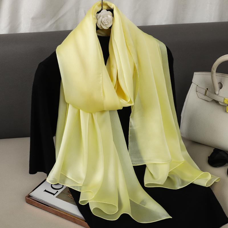 2024 Luxury Brand Silk Scarf for Women Large Shawl Wrap Headband Solid Design Hijab Beach Stoles Female Foulard Echarpe Bandana