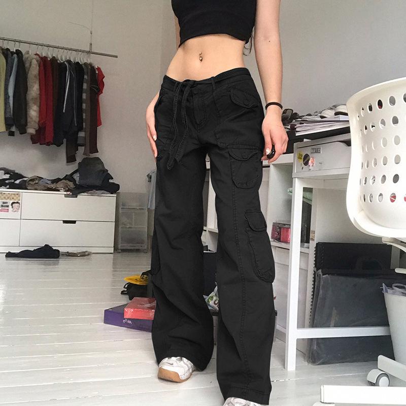 

Unisex Retro High-Street Distressed Multi-Pocket Overalls: Trendy Loose Slim-Straight Trousers M чёрный