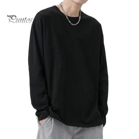 Herren T-Shirt Rundhals Langarm Einfarbig Pullover Tops Lockere Passform Weiches Atmungsaktives T-Shirt Home Gym Street Wear