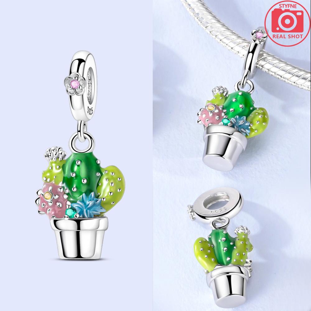 Cactus Avocado Pendant Diy Green Series Tree Charm Copper Beads Fit Original Bangle Charms Bracelet Women Jewelry