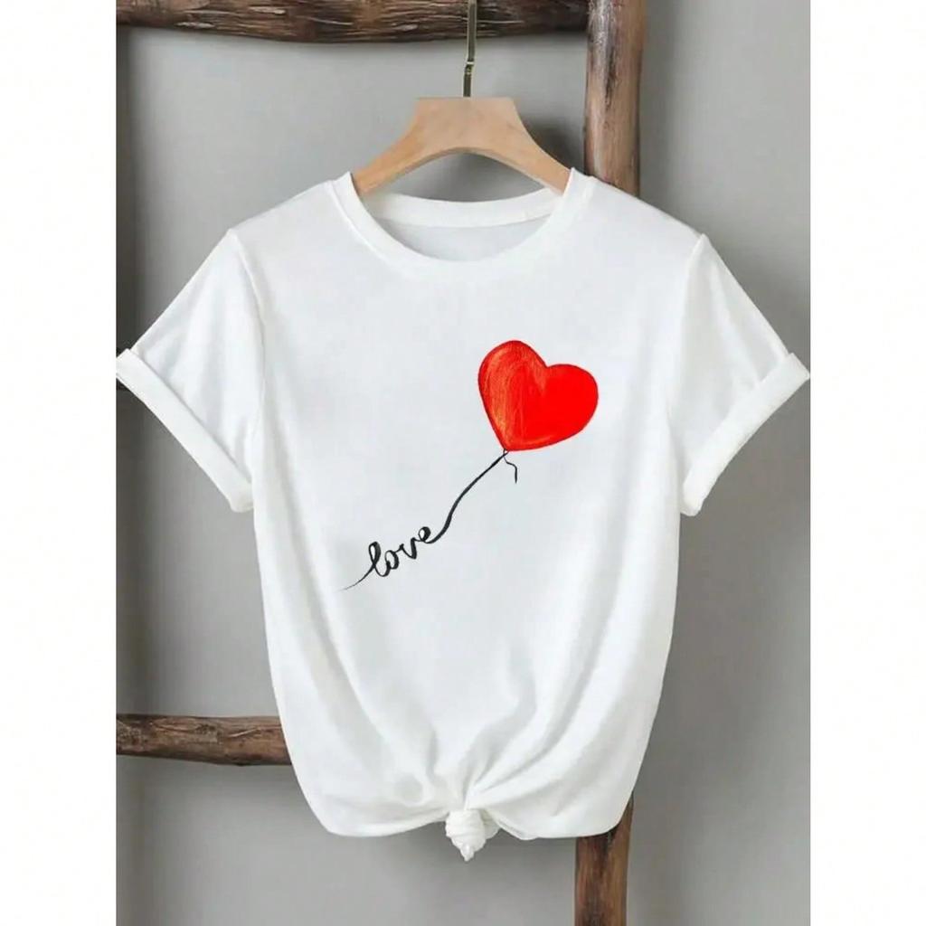 Cuore Amore Carino T-shirt Anni '90 Stampa Abbigliamento T-shirt Unisex da Donna Manica Corta Stampata Moda Casual Grafica T-shirt Top