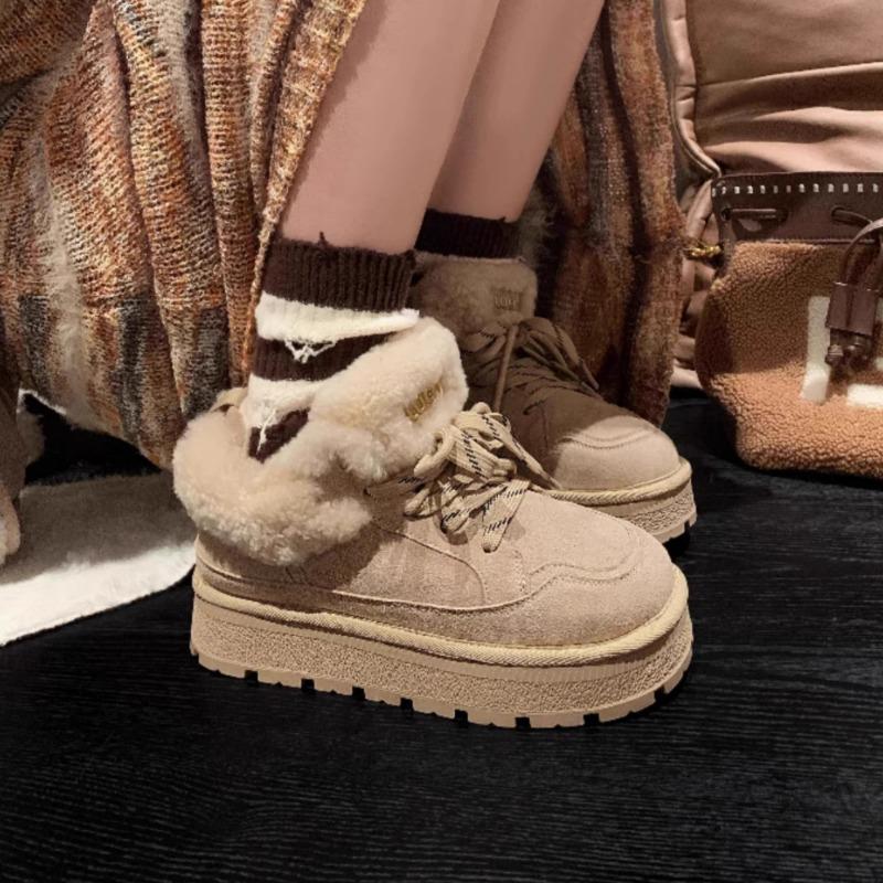 Fur Flats Ankle Women Snow Boots Platform Suede Plush Cotton Shoes Woman Winter Casual Sneakers 2025 Trend Warm Zapatos Mujer