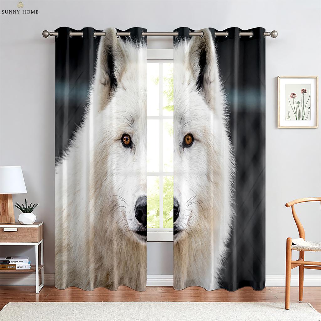 Fenstervorhänge Tiermuster Wolf Maßgefertigte Vorhänge Wohnzimmer Balkon Küche Schlafzimmer Arbeitszimmer Dekorative Vorhänge 2 Stück