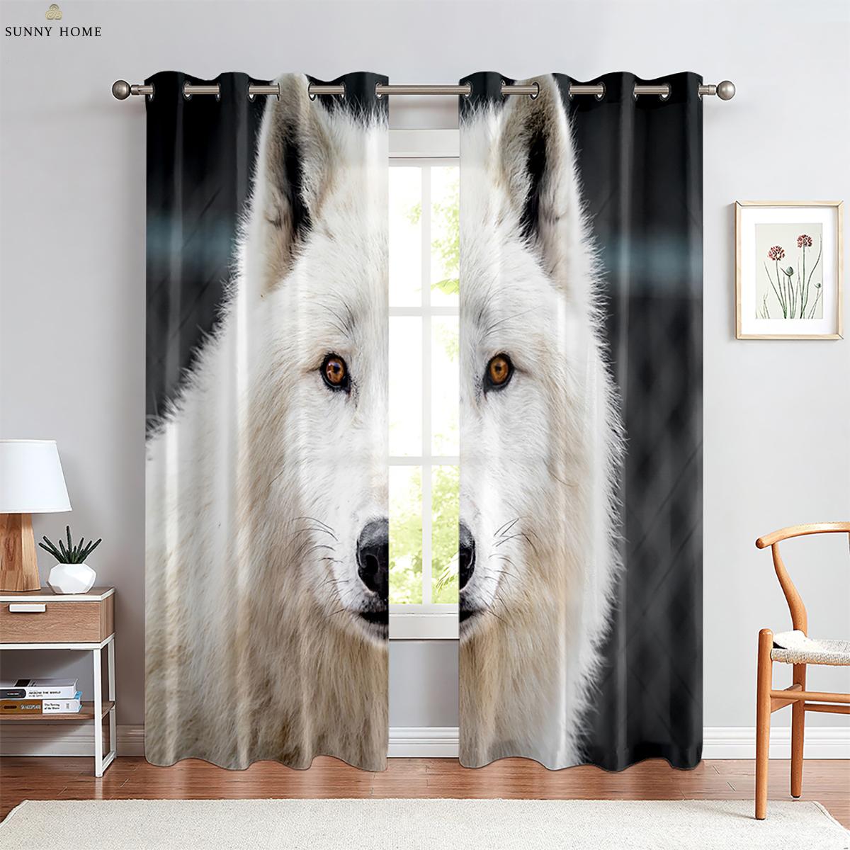 Шторы с рисунком волка Животные Индивидуальные шторы Жилое пространство Балкон Кухня Спальня Кабинет Декоративные шторы W50xH140(CM)x2PCS&Grommet Top