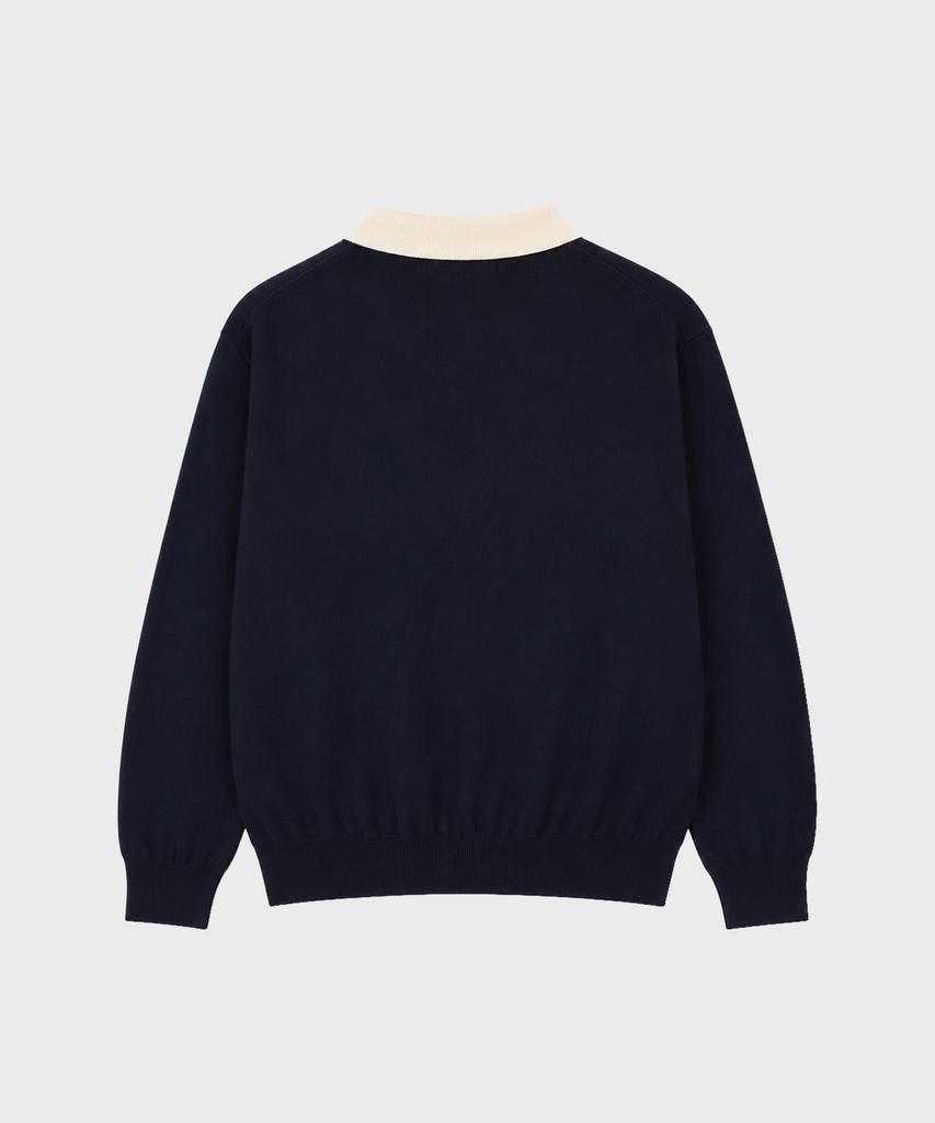 WORK ON BODY OFF Par Semi-Overfit Two-Tone Collar Knit [Navy]