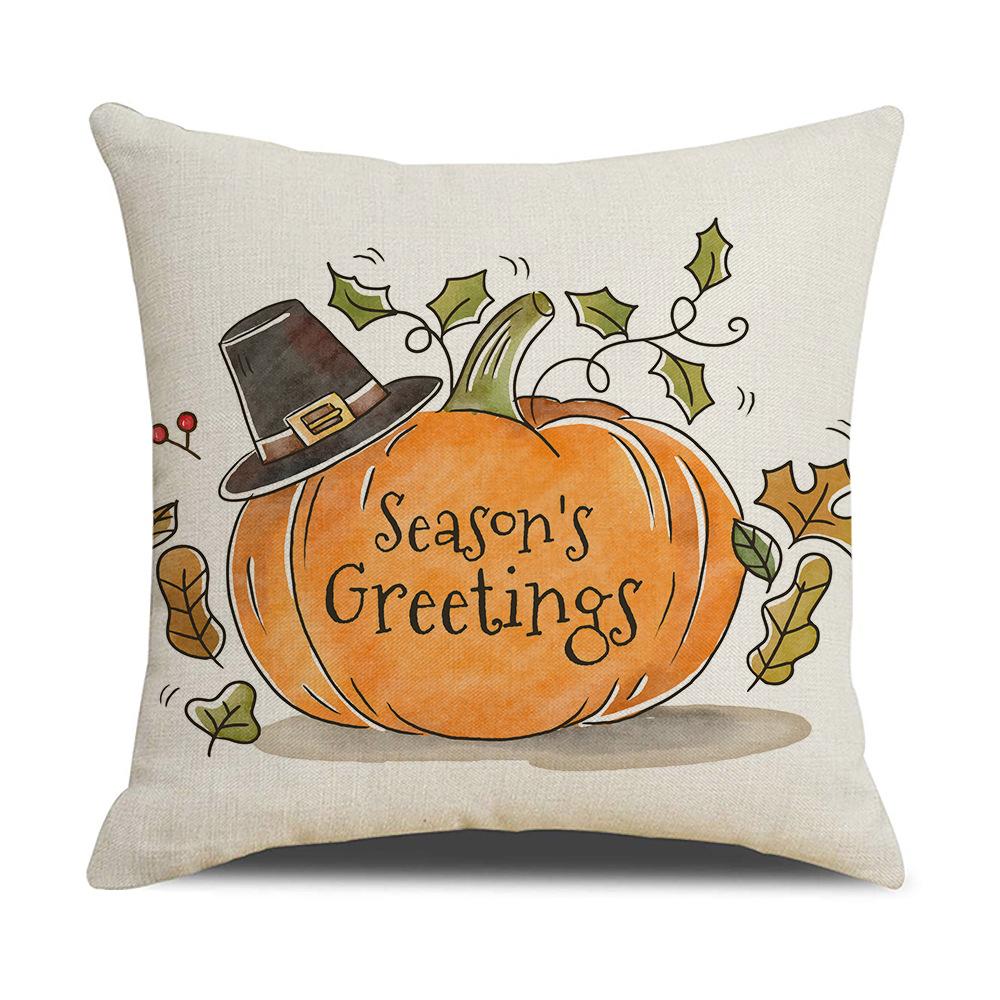 Home Autumn Harvest Pillow Cover New Pumpkin Maple Leaf Linen Print Sofa Pillow