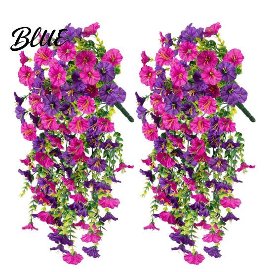 Wedding Artificial Flowers for Outdoor Fake Hanging Morning Glory with Eucalyptus Leaves UV Flower Bouquet Resistant Faux Plants Petunias