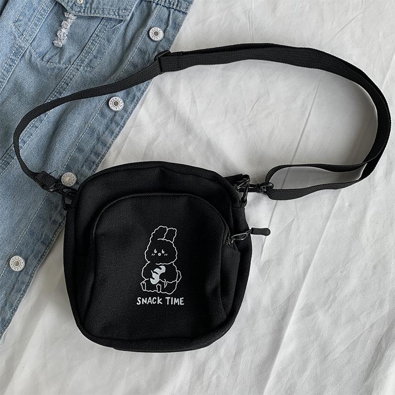 

Милый кролик холст женская маленькая сумка через плечо повседневная студенческая сумка для девочек винтажная женская сумка для телефона кошелек чёрный