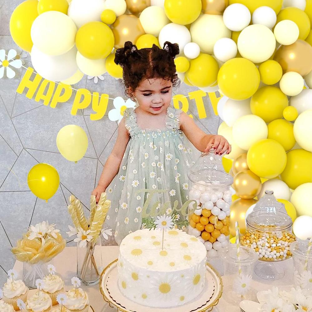 Pastel Yellow Balloons Garland Yellow White Gold Balloon Arch Kit Wedding Anniversary Kids Birthday Party Baby Shower Decoration