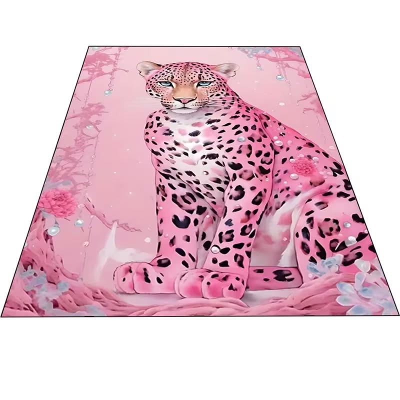 

Artistic Pink Leopard Portrait Printed Rug Mat Living Room Bedroom Office Music Room Floor Carpet Stylish Home Decor Gift 40x60CM