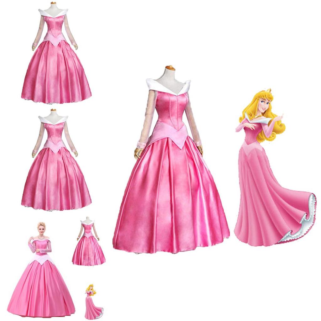 Enchanting Pink Sleeping Beauty Aurora Gown Costume For Women With Puff Sleeves