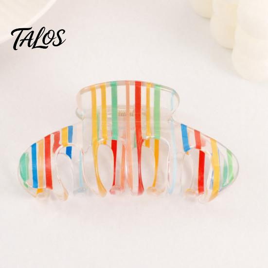 Smooth Surface Hair Clip Claw for Women, Hollow Widened with Curved Transparent Anti-Slip Teeth, Acrylic Rainbow Design Accessory Teeth